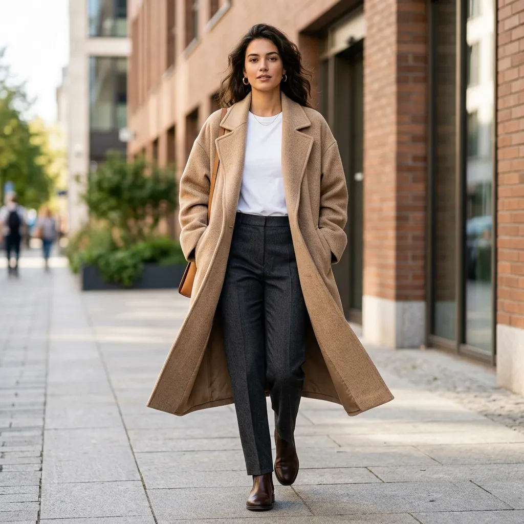 12. Long Oversized Coat + Simple Base Outfit