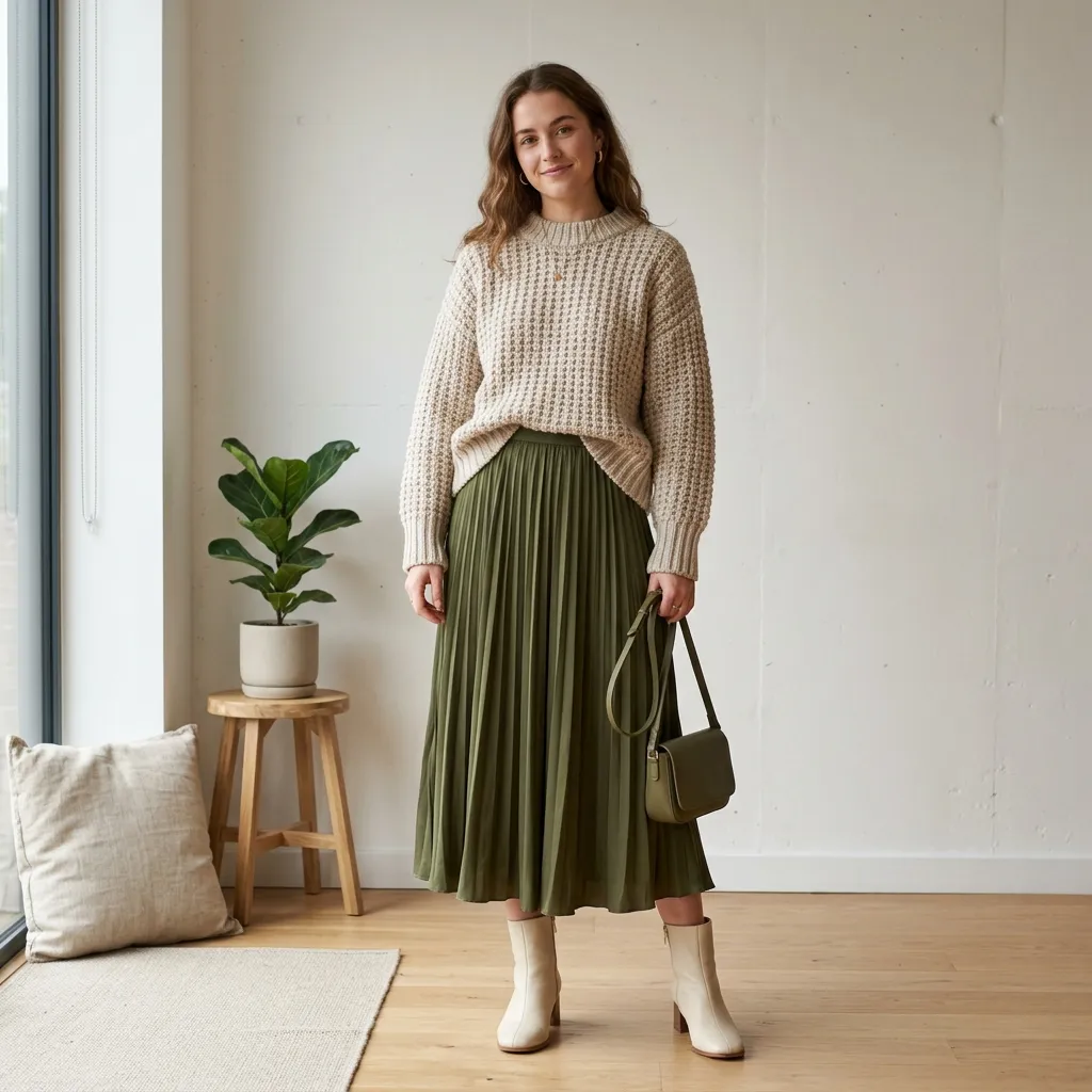 . Baggy Knitwear + Midi Skirt