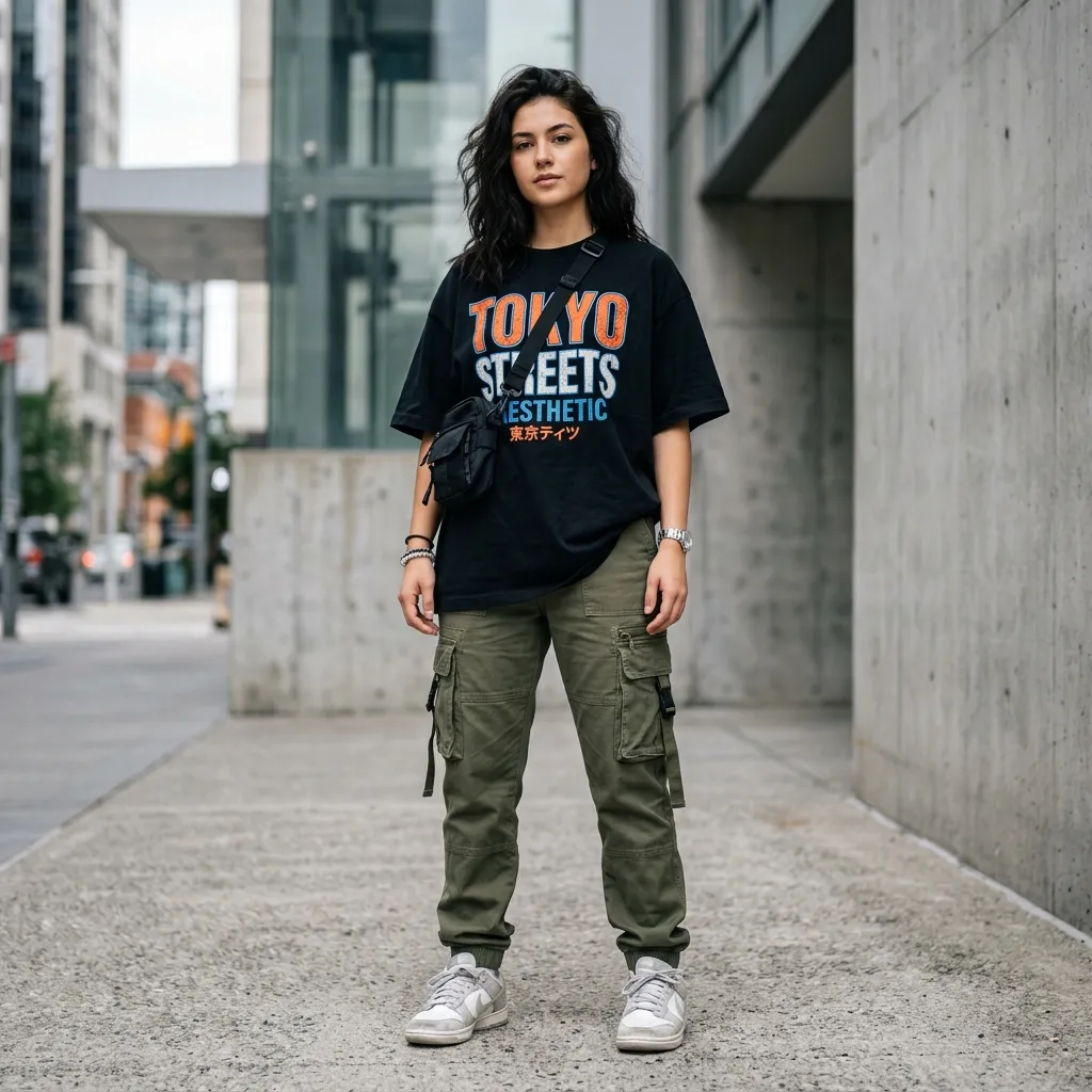 Oversized Graphic Tee + Cargo Pants